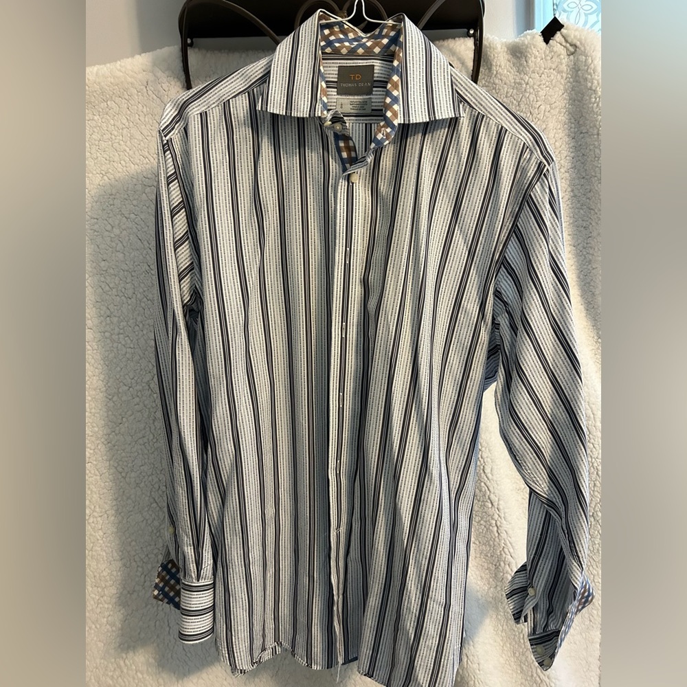Thomas Dean blue and brown button down